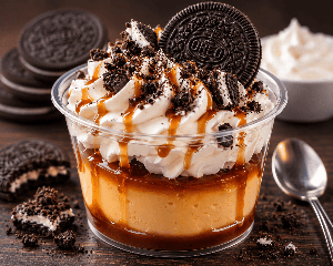 Flan con crema y oreo